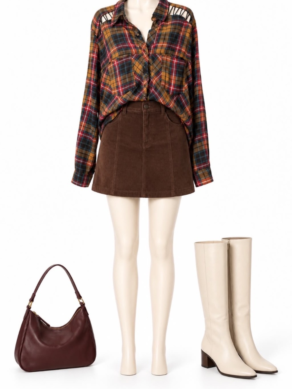 Free People Plaid Cutout Shoulder Oversized Shirt M